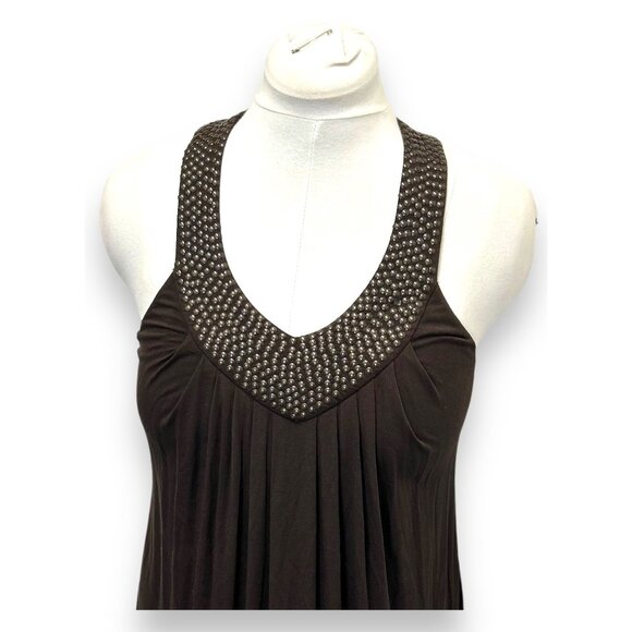 Bra Tops Embellished V-Neck Womens Tunic Dress Size M Brown - Picture 2 of 10